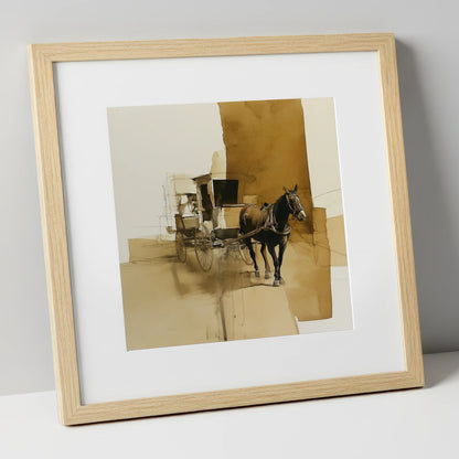 Timeless Carriage Horse working horse art print in natural frame