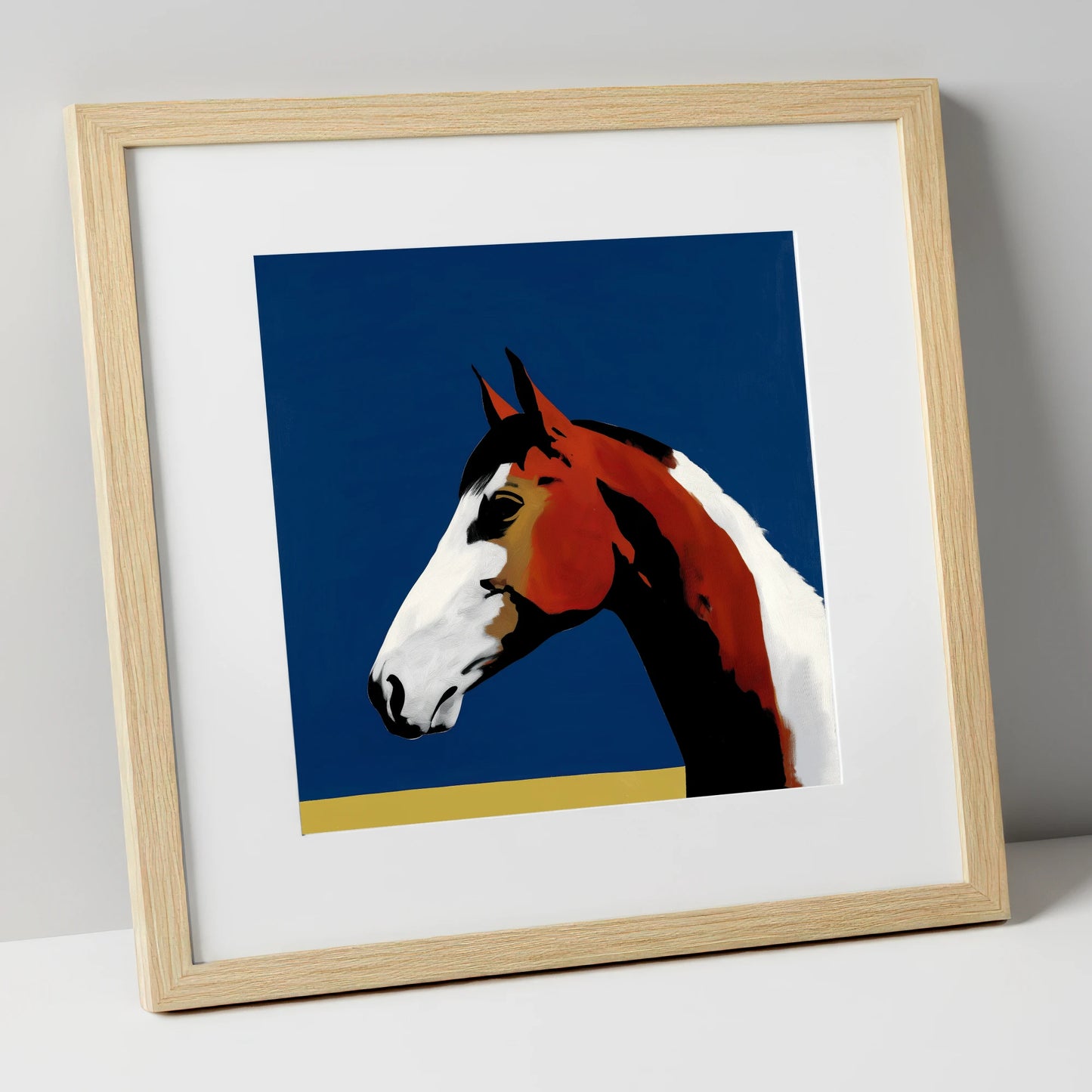 Vivid Profile in Azure horse portrait art print in natural frame