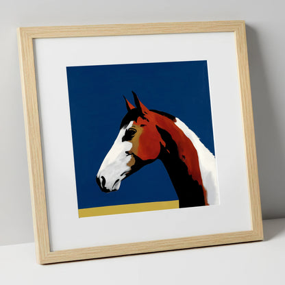 Vivid Profile in Azure horse portrait art print in natural frame