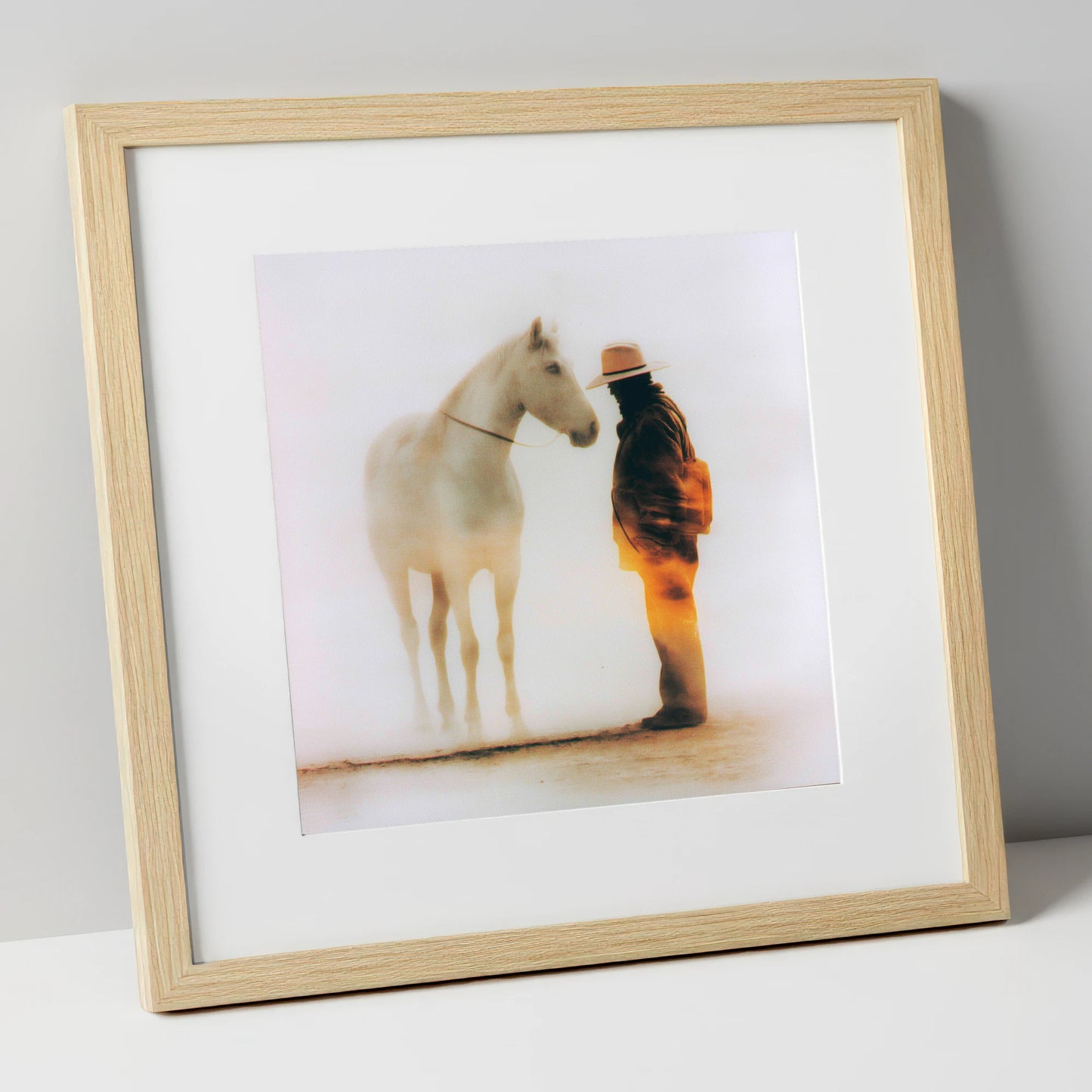 The Quiet Accord western horse art print in natural frame