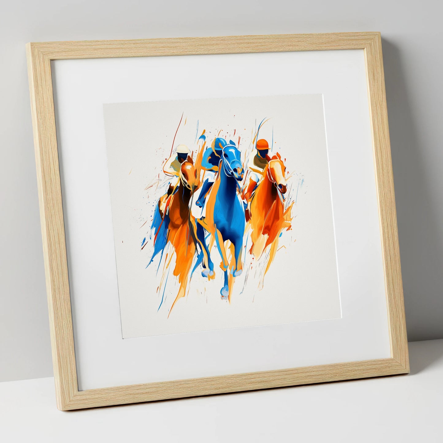 The Front Runners racing horse art print in natural frame