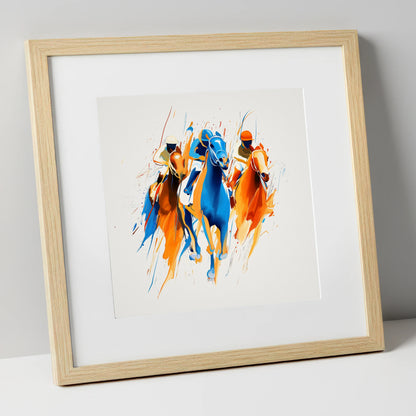 The Front Runners racing horse art print in natural frame