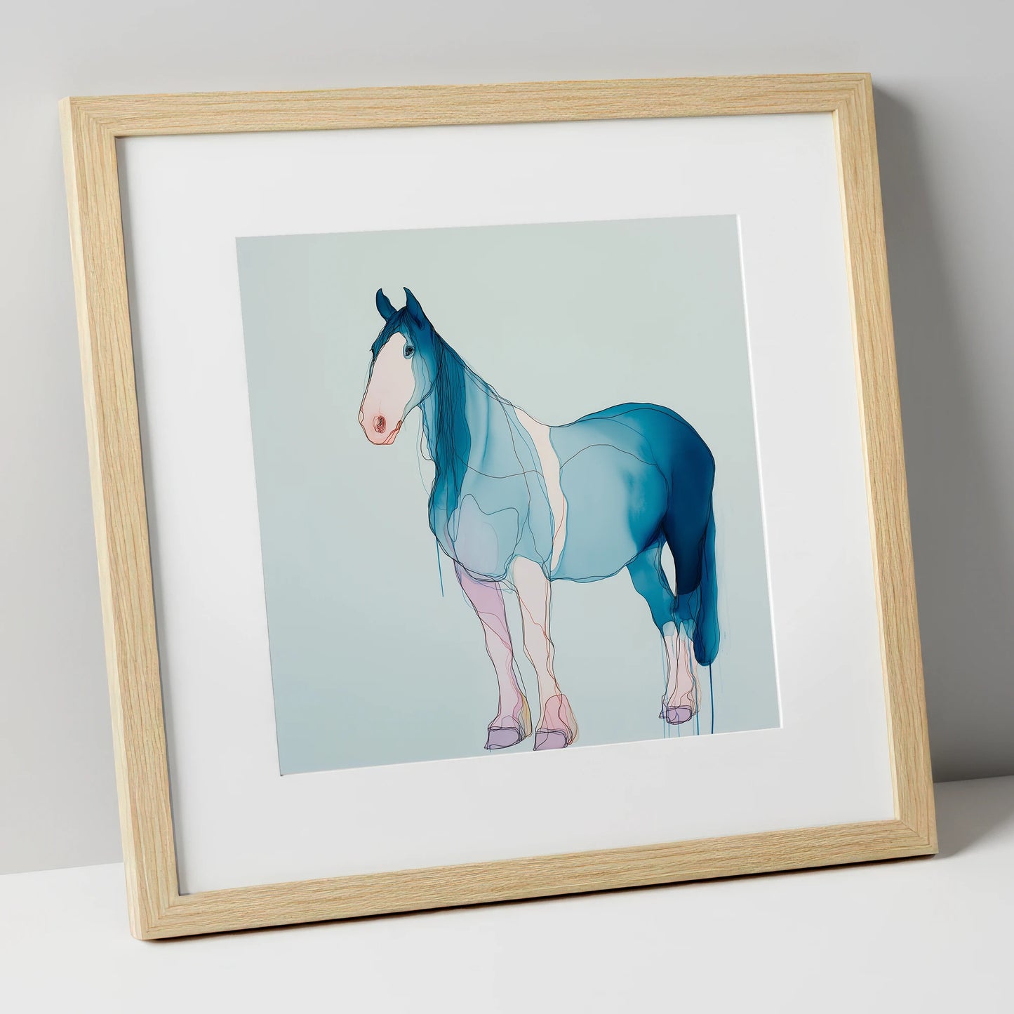 Fluid Cerulean Equine horse breed art print in natural frame