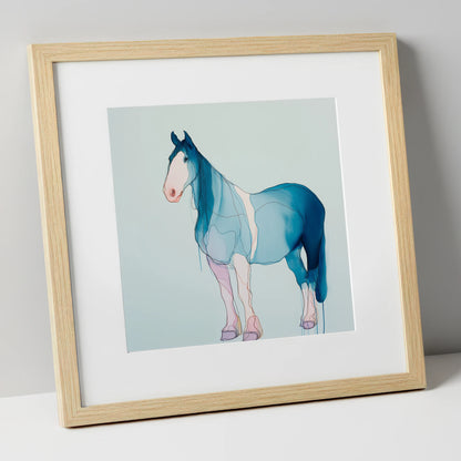 Fluid Cerulean Equine horse breed art print in natural frame