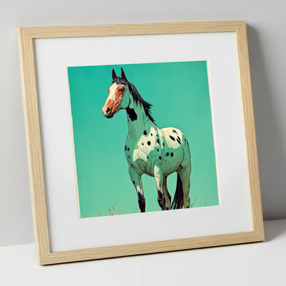 Vibrant Appaloosa Portrait horse breed art print in natural frame