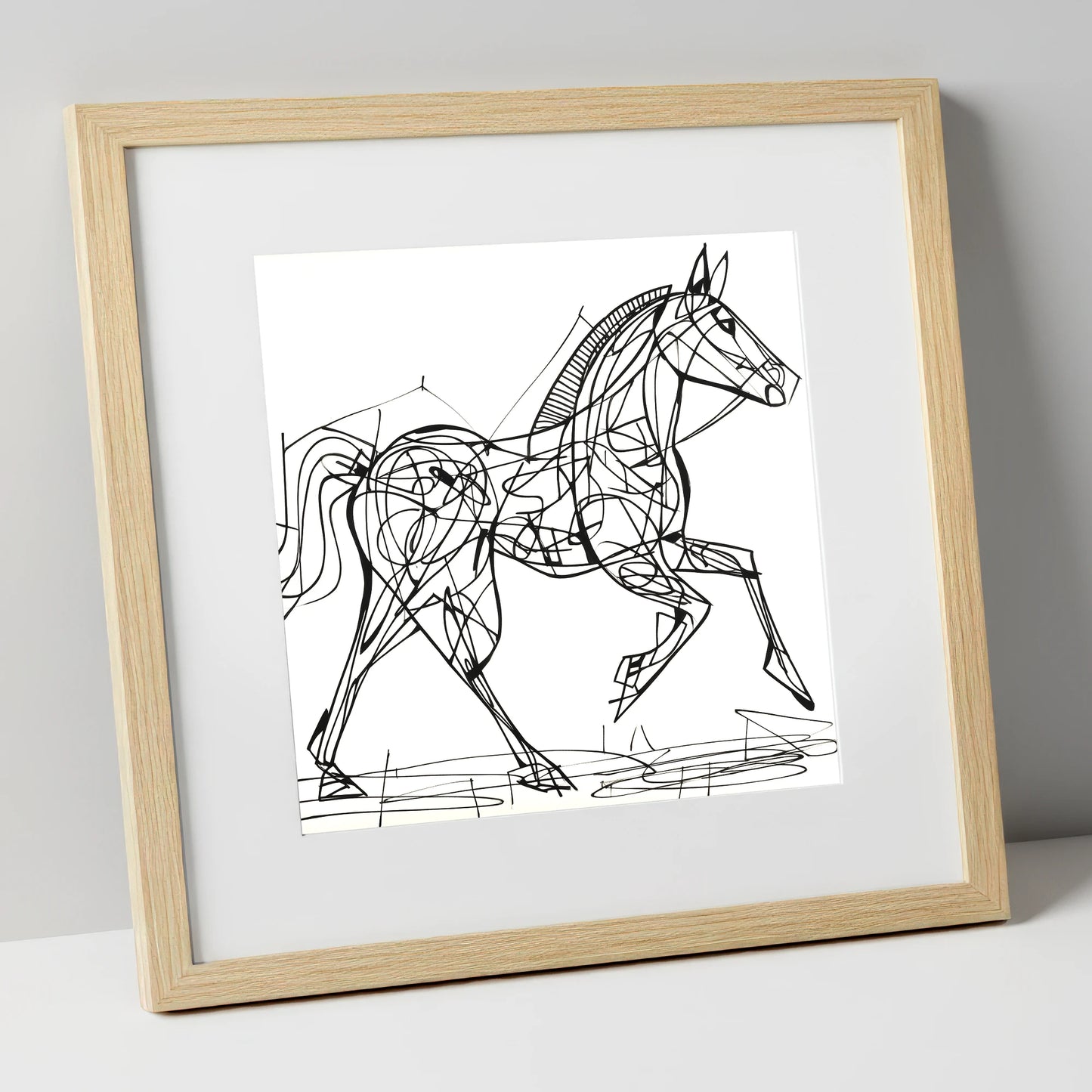 Structural Stride racing horse art print in natural frame