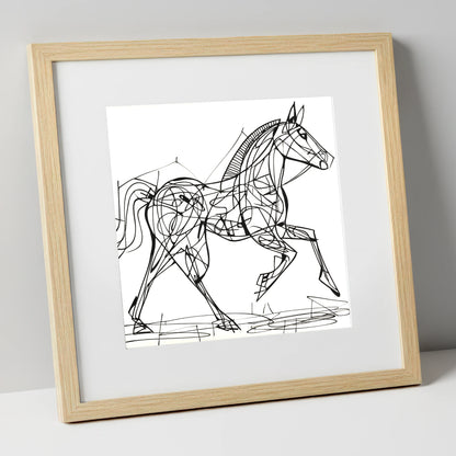 Structural Stride racing horse art print in natural frame