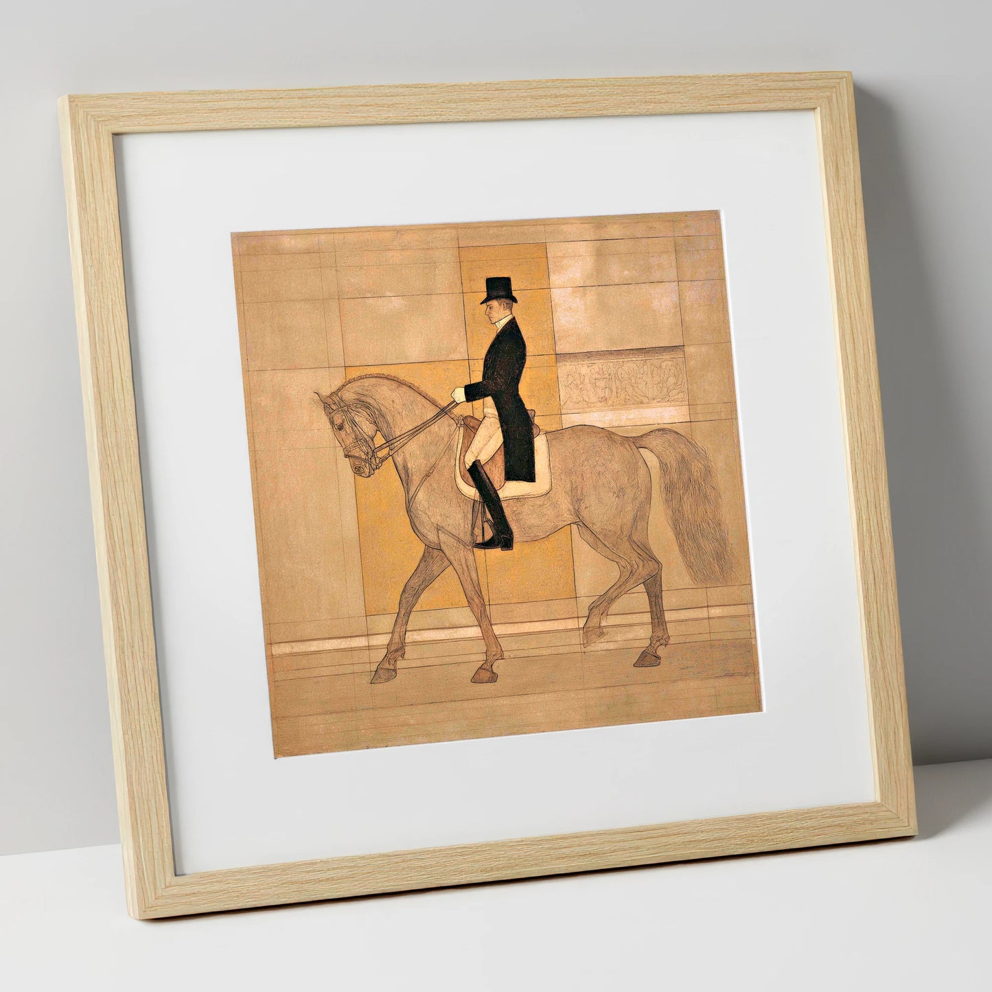 Collected Elegance dressage horse art print in natural frame