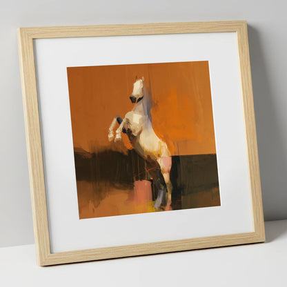 Rise in Ochre horse portrait art print in natural frame