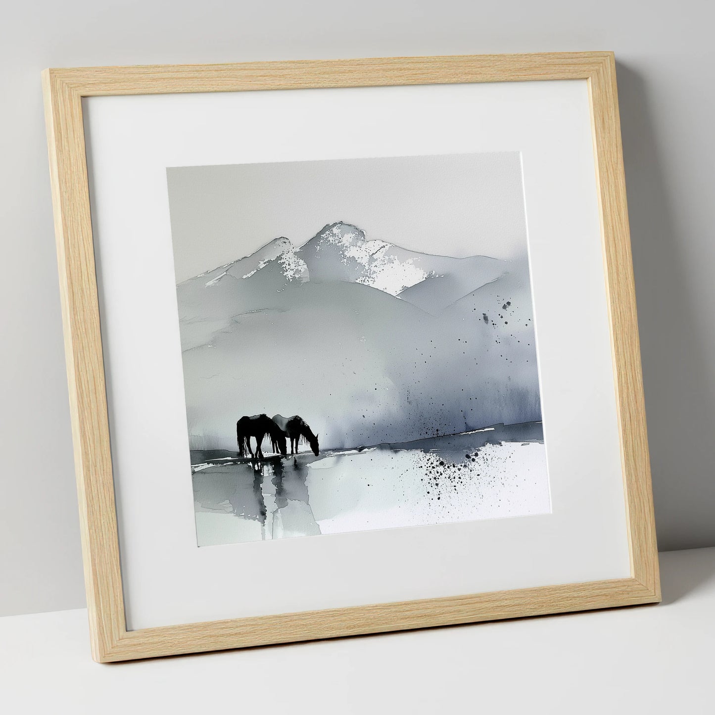 Mountain Mist Reflections horse landscape art print in natural frame