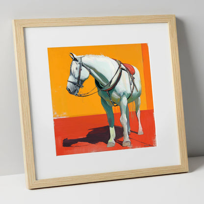 Vibrant Harnessed Grey working horse art print in natural frame