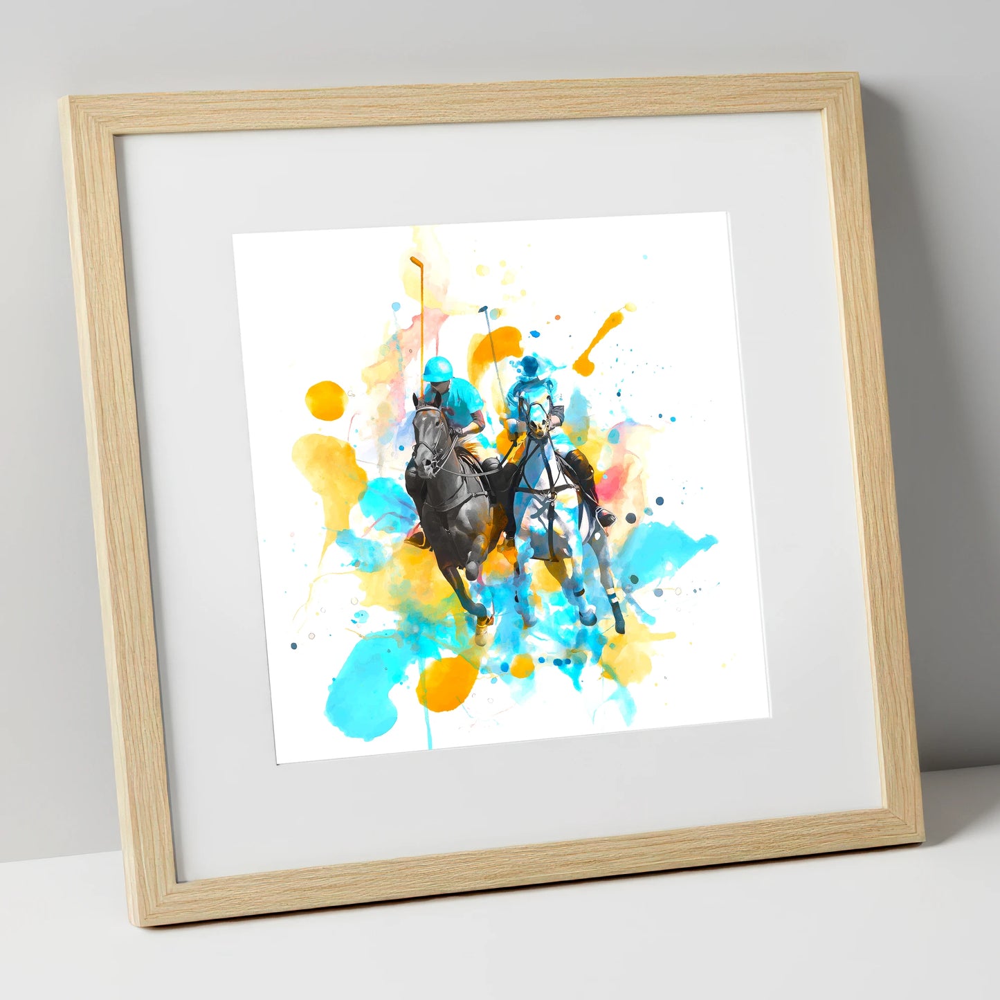 Mid-Chukka Clash polo horse art print in natural frame