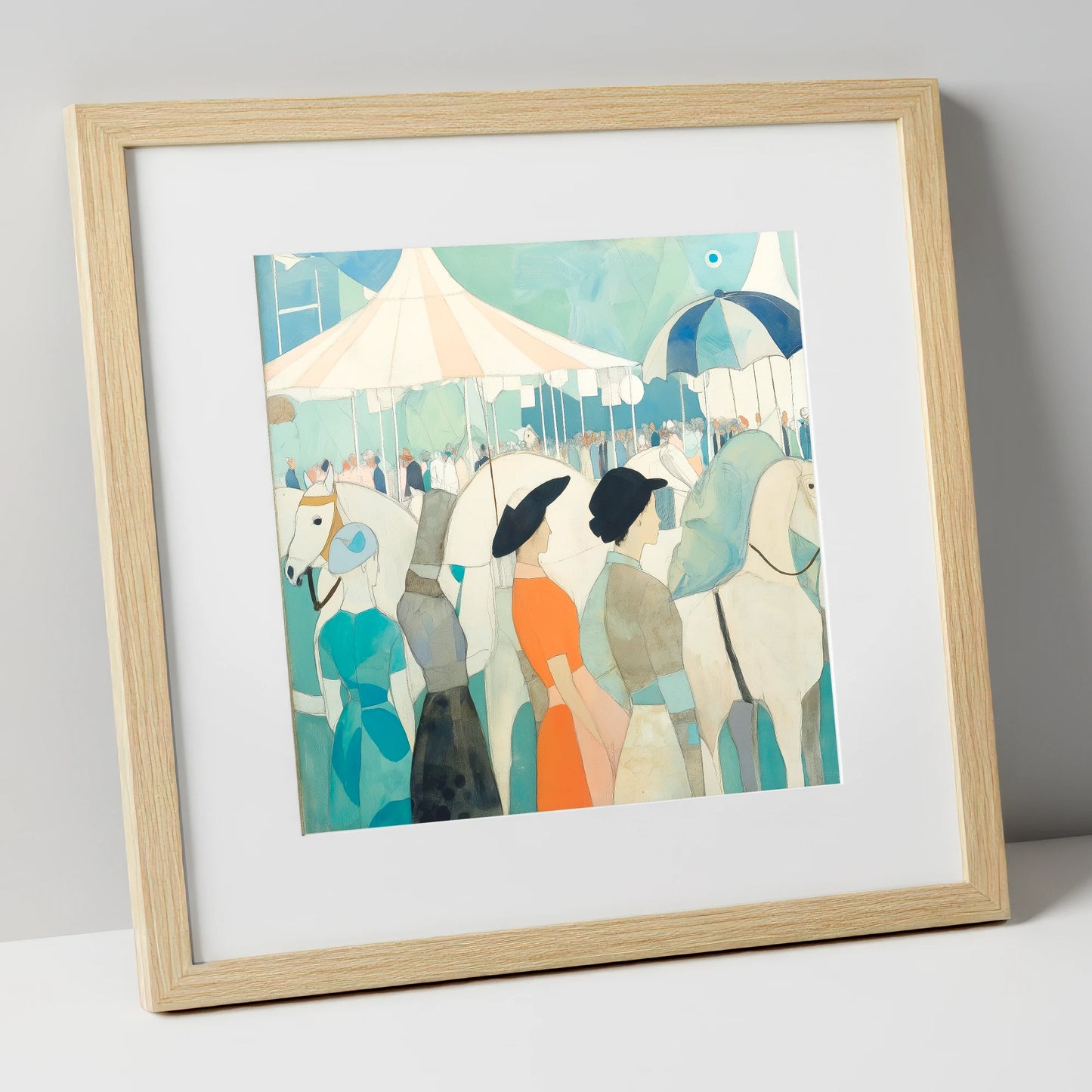 Trackside Elegance racing horse art print in natural frame