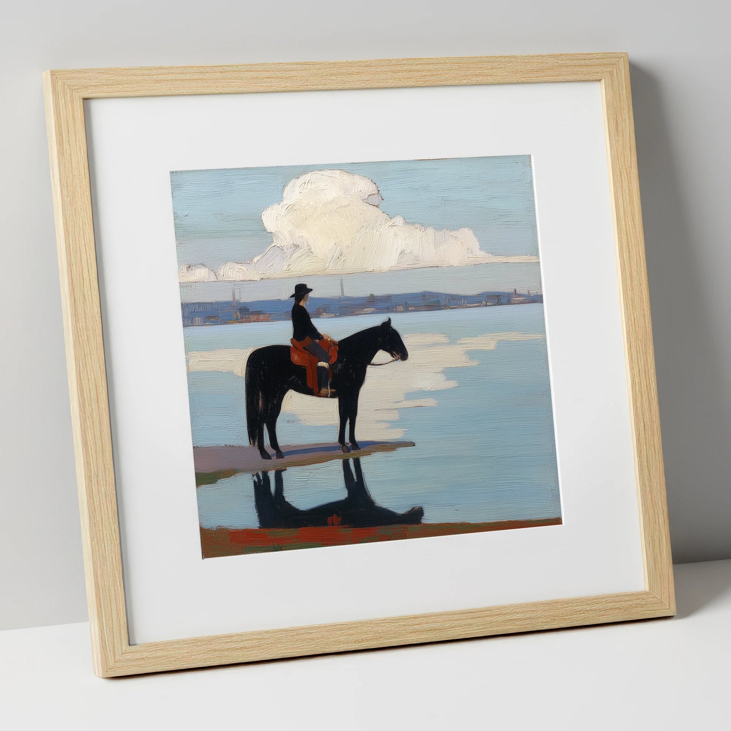 Solitude at the Shore beach horse art print in natural frame