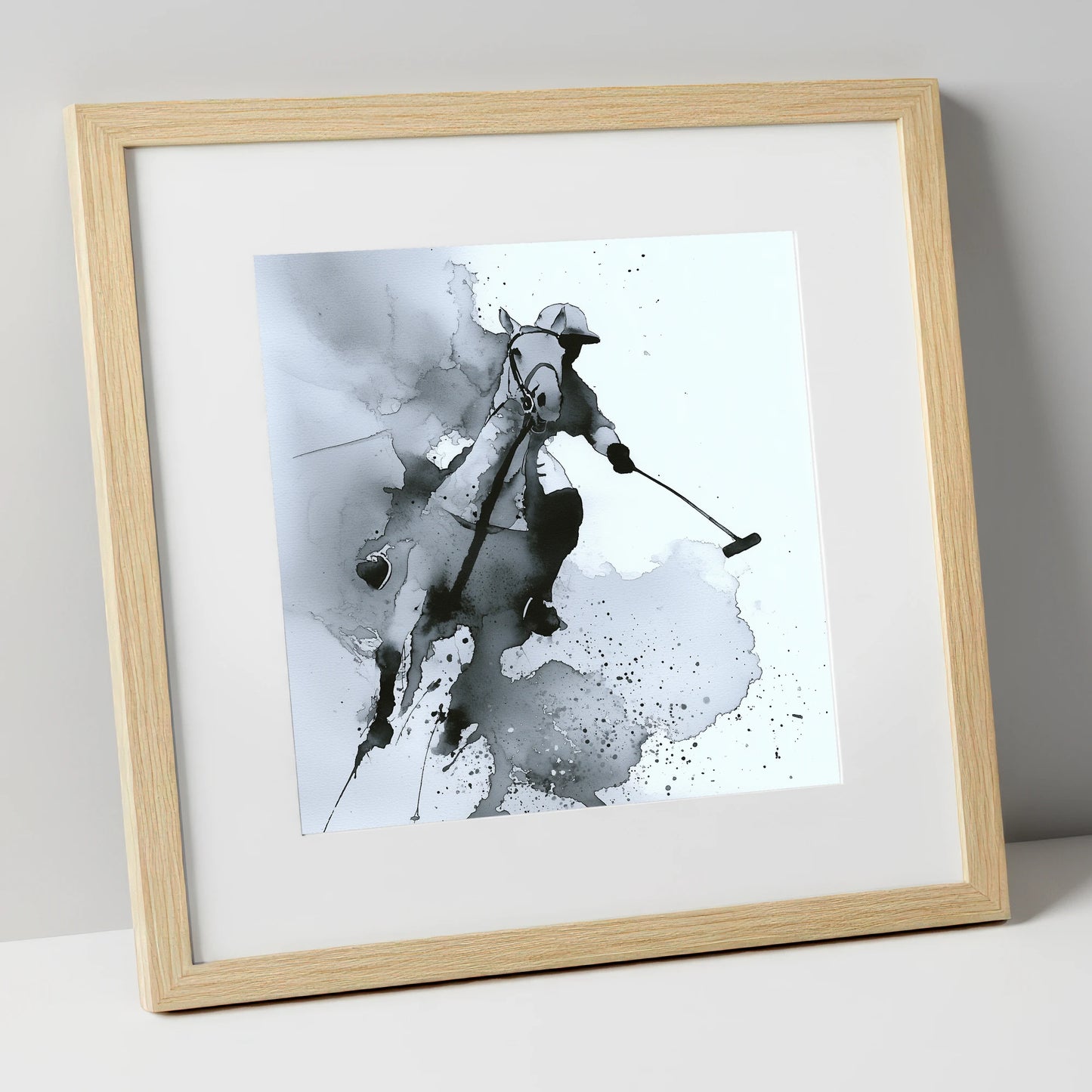 Dynamic Polo Swing polo horse art print in natural frame