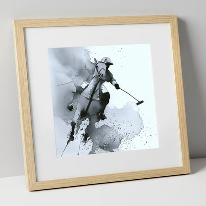 Dynamic Polo Swing polo horse art print in natural frame