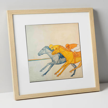 Rhythmic Pursuit racing horse art print in natural frame