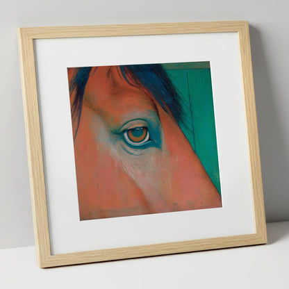 Soulful Emerald Gaze horse portrait art print in natural frame