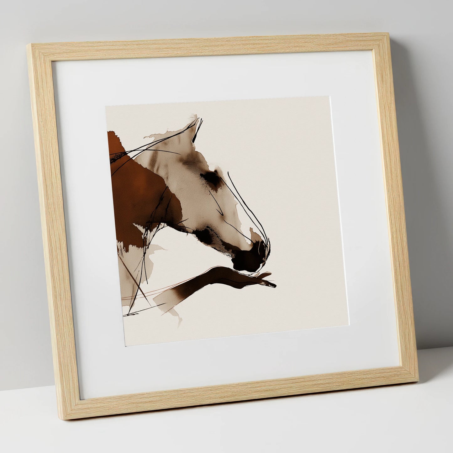 Unspoken Bond horse & rider art print in natural frame