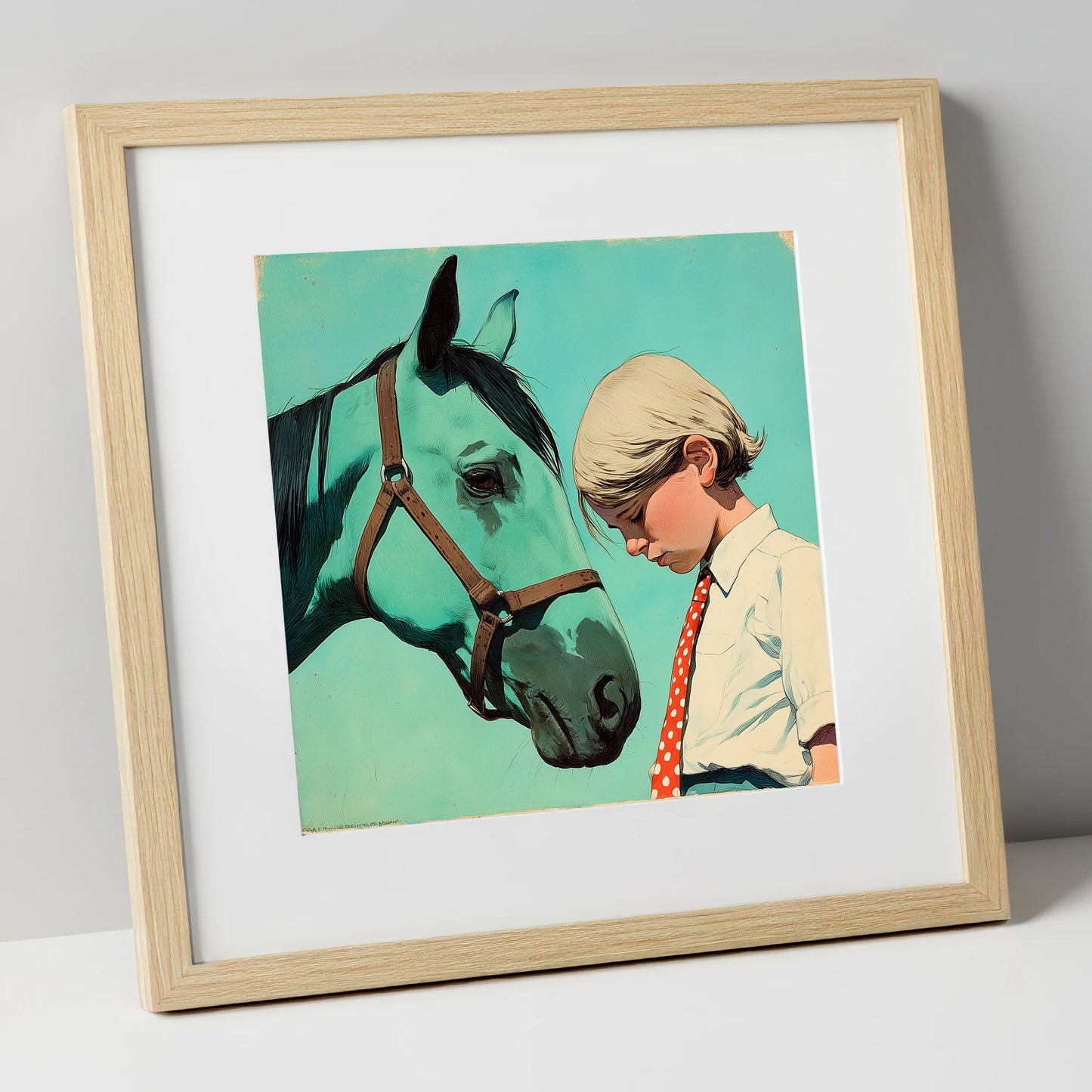 The Unspoken Bond horse & rider art print in natural frame