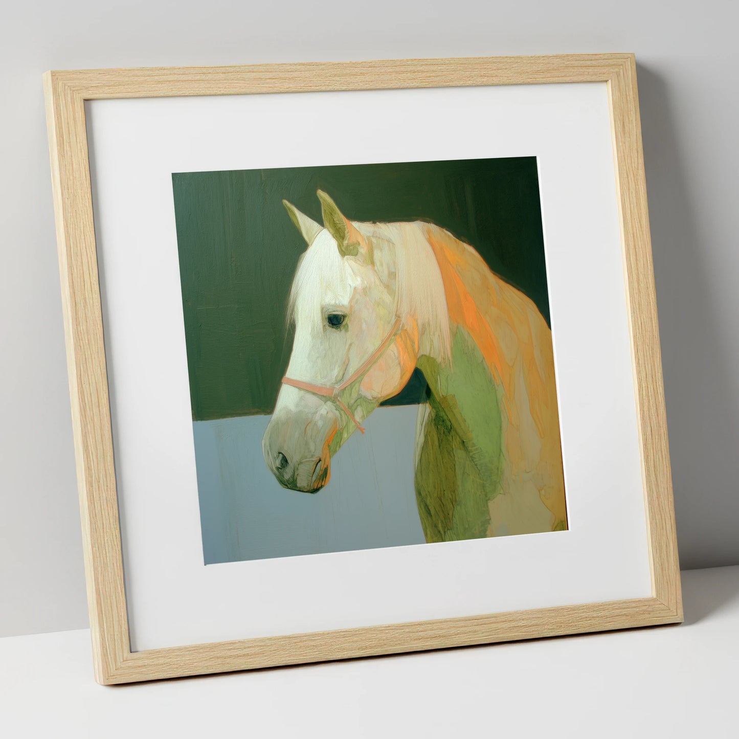 Painted Grey Profile horse breed art print in natural frame