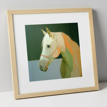 Painted Grey Profile horse breed art print in natural frame