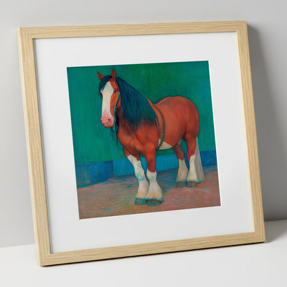 Vibrant Heavy Horse horse breed art print in natural frame