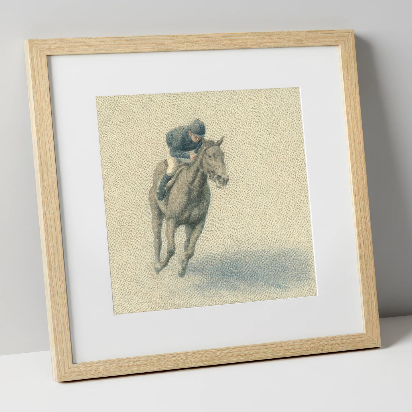 Steady Stride racing horse art print in natural frame