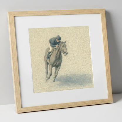 Steady Stride racing horse art print in natural frame