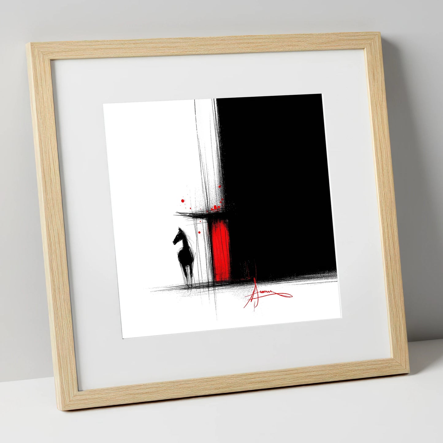 Crimson Stable Door horse stable art print in natural frame