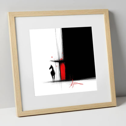 Crimson Stable Door horse stable art print in natural frame