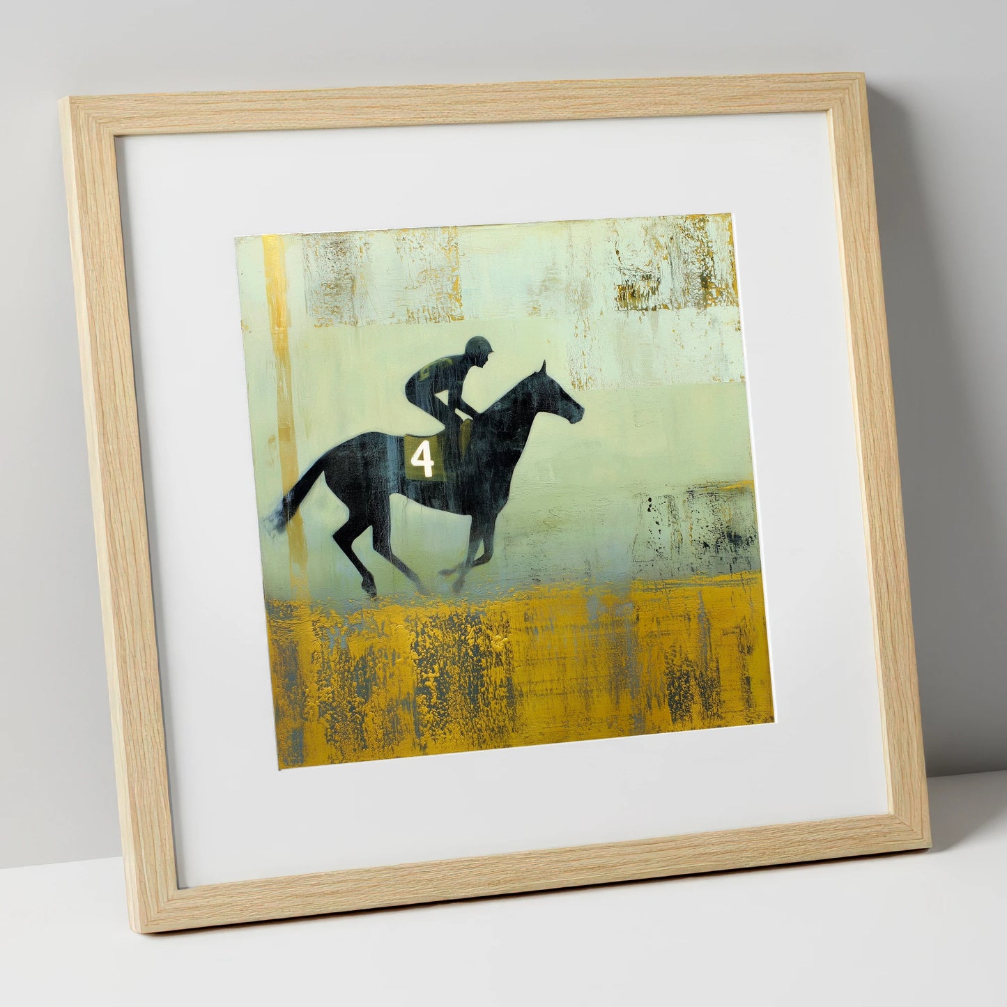 Gilded Number Four racing horse art print in natural frame