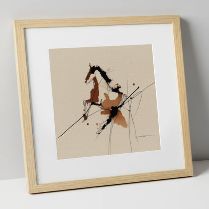 Abstract Rearing Stallion horse portrait art print in natural frame