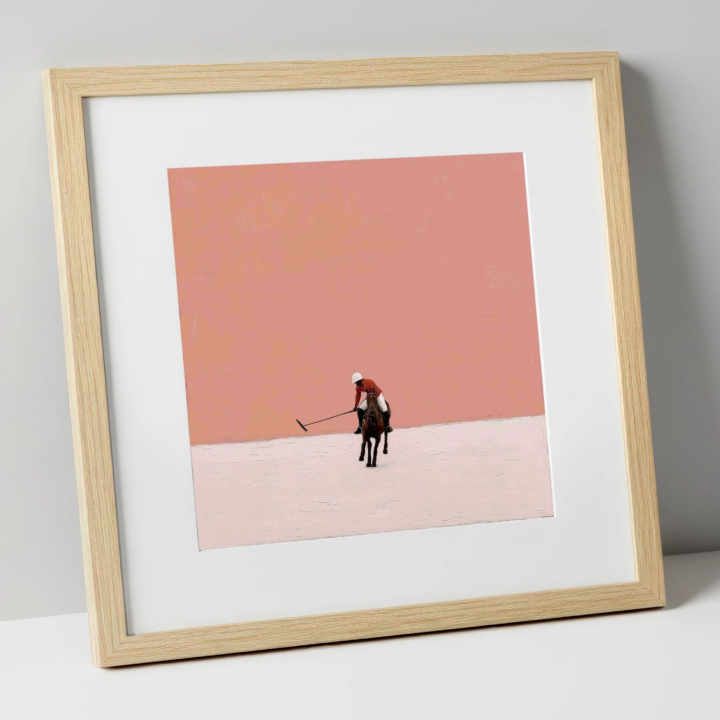 Rose Horizon Polo polo horse art print in natural frame