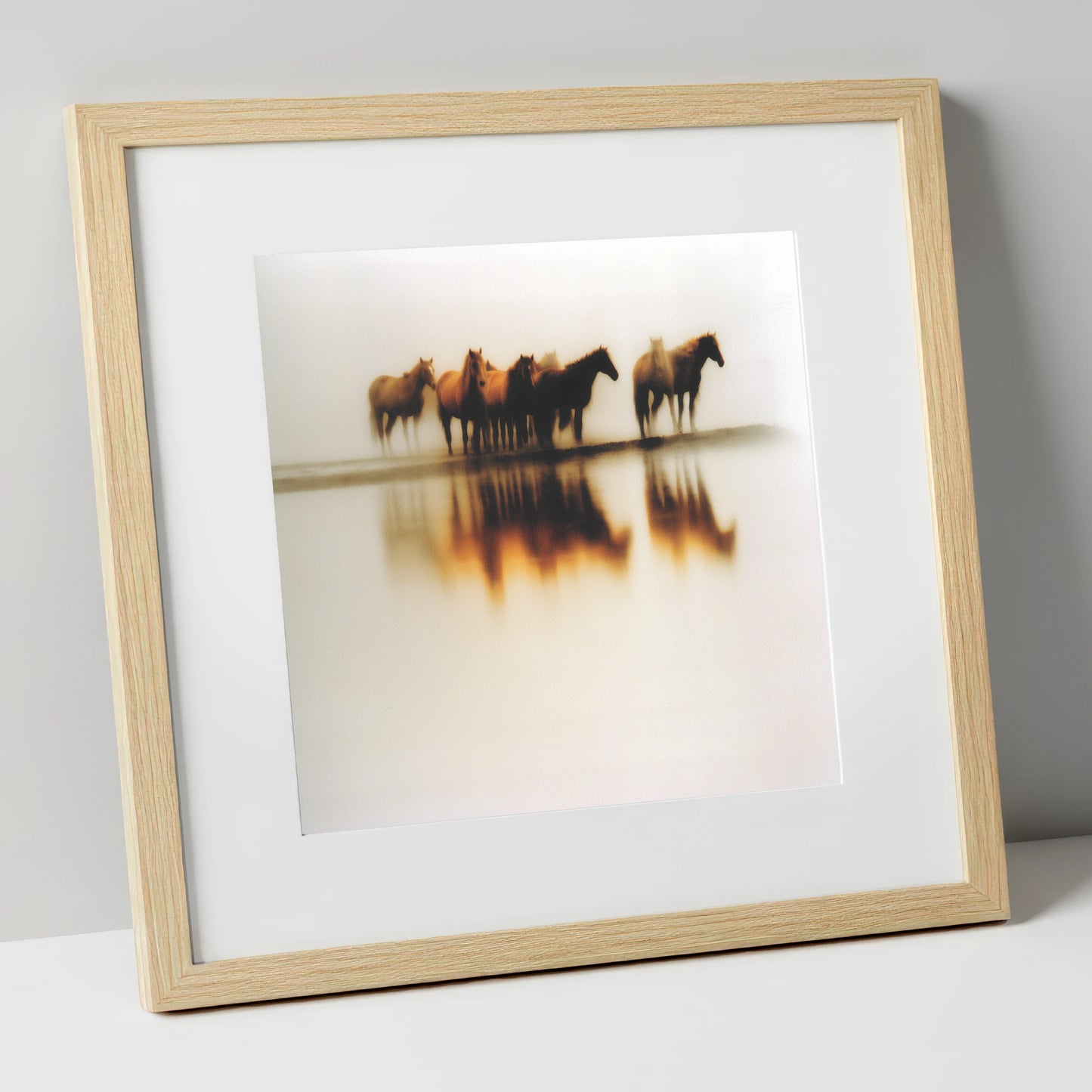 Mirage of the Herd wild horses art print in natural frame
