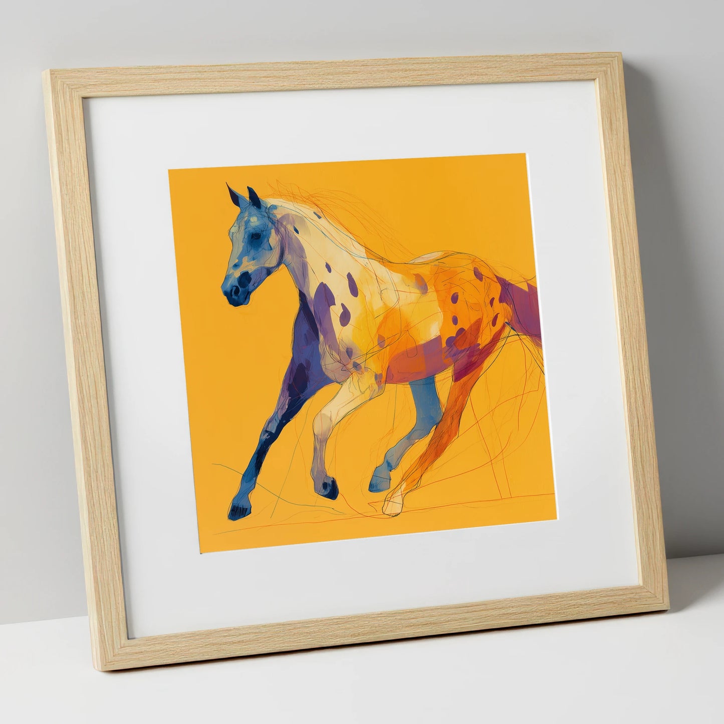 Painted Strides horse breed art print in natural frame