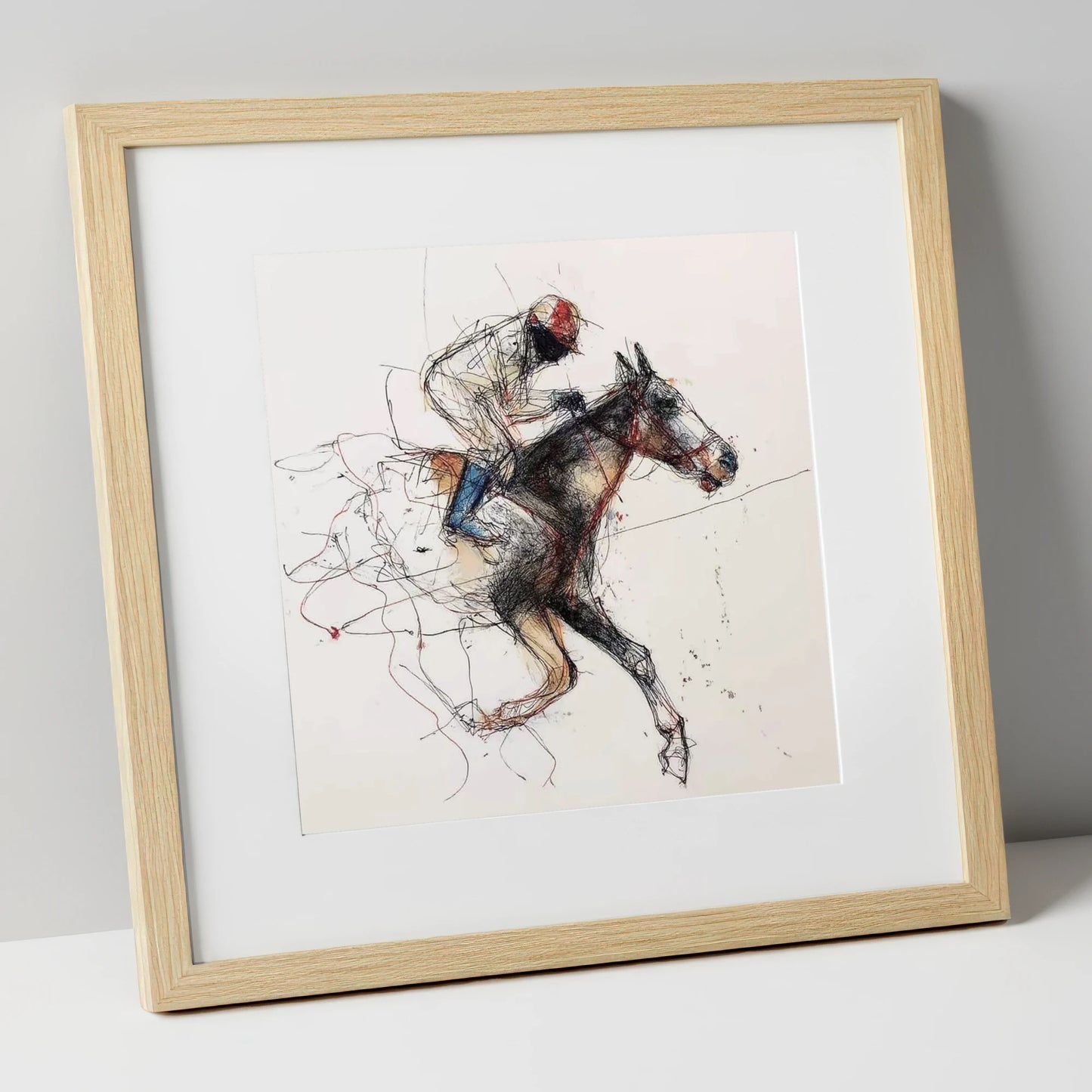 The Final Furlong racing horse art print in natural frame