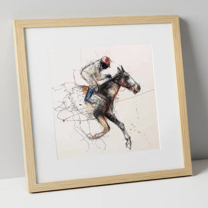 The Final Furlong racing horse art print in natural frame