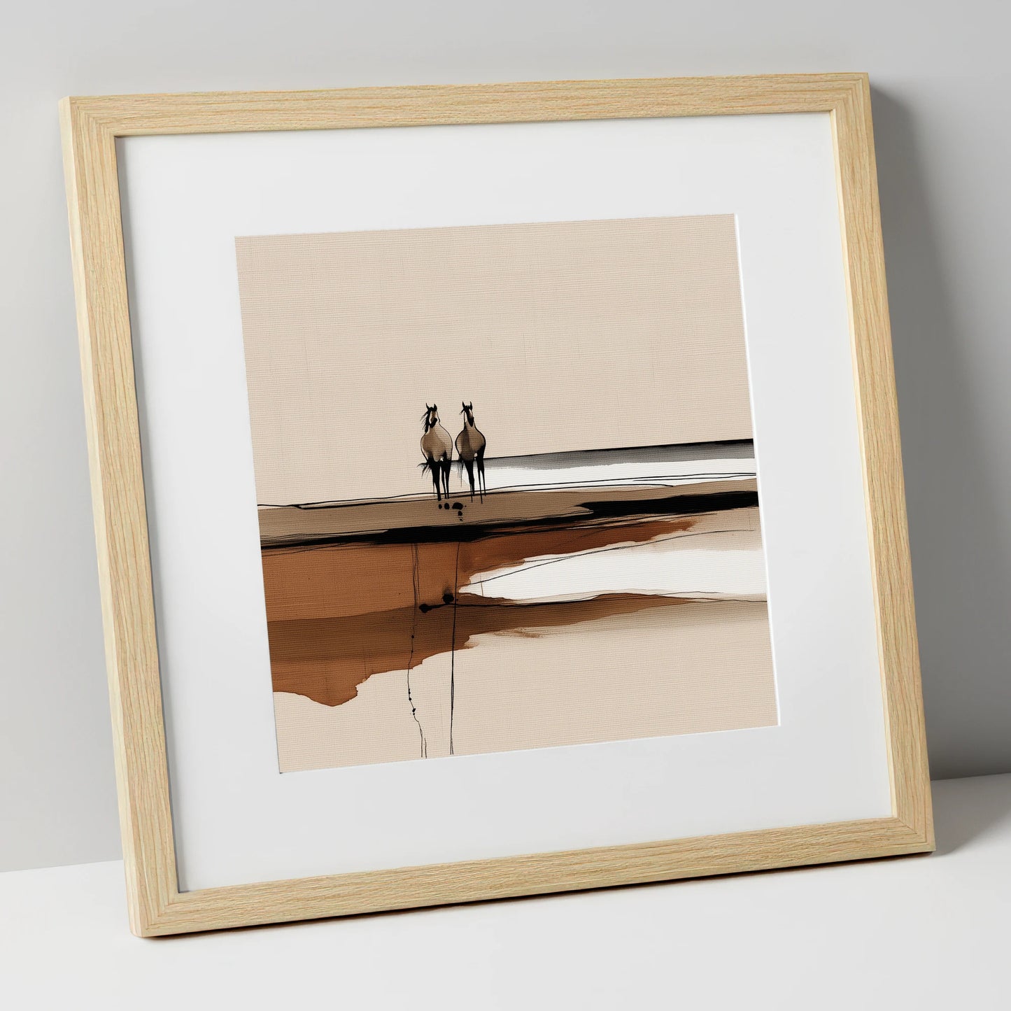 Distant Horizon Companions horse landscape art print in natural frame