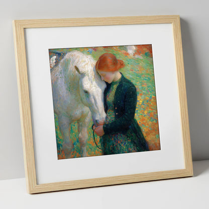 The Serene Bond horse & rider art print in natural frame