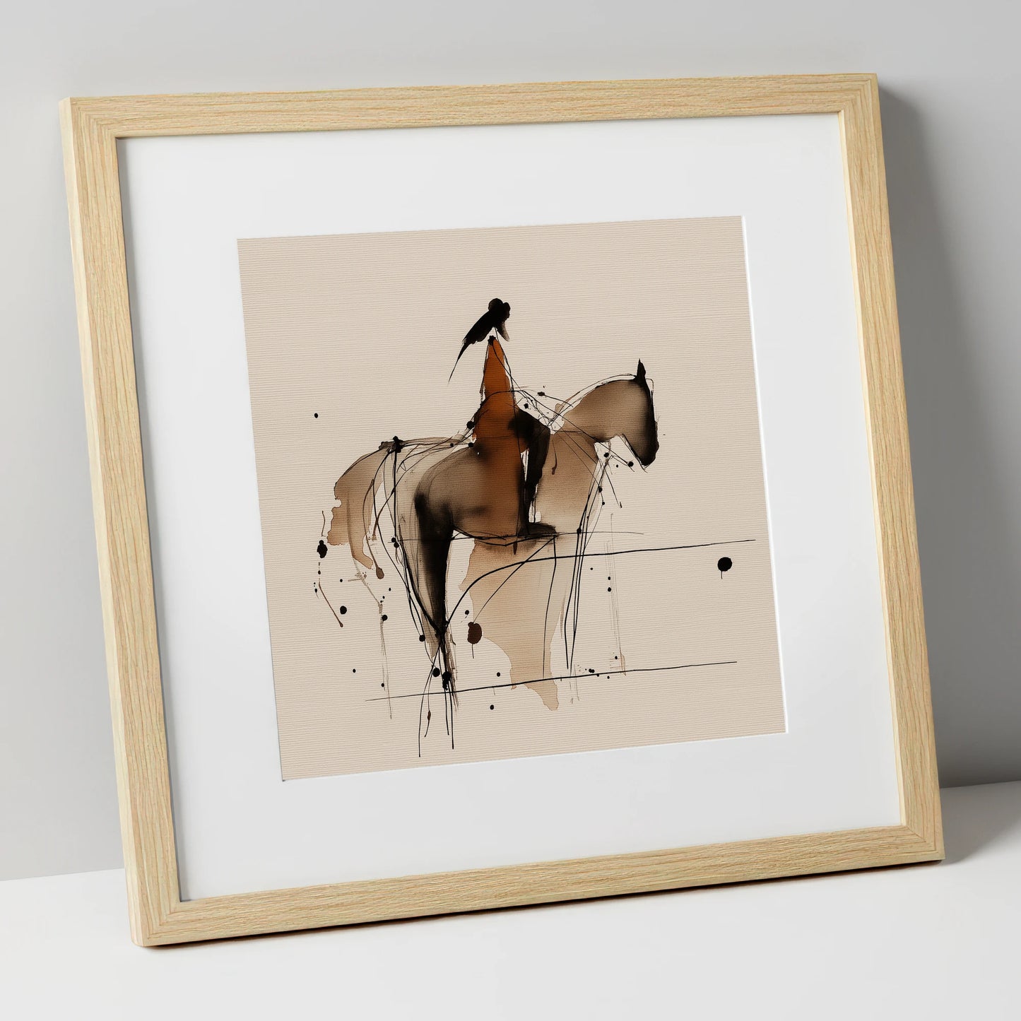 The Silent Connection horse & rider art print in natural frame
