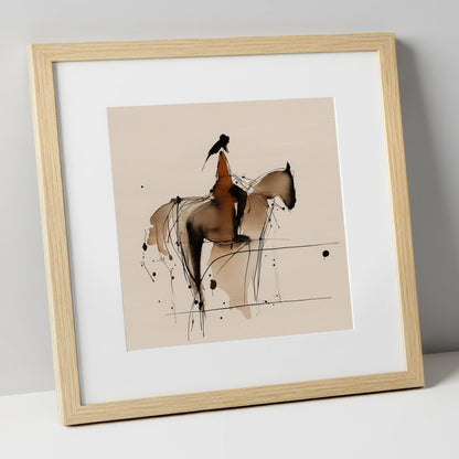 The Silent Connection horse & rider art print in natural frame