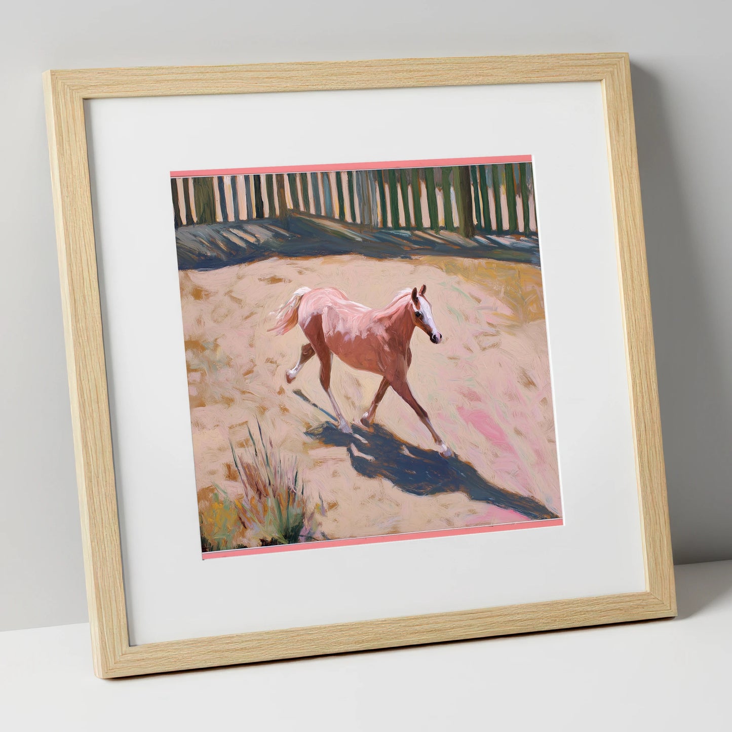 Sunlit Arena Stride horse breed art print in natural frame