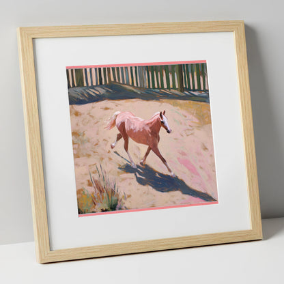 Sunlit Arena Stride horse breed art print in natural frame