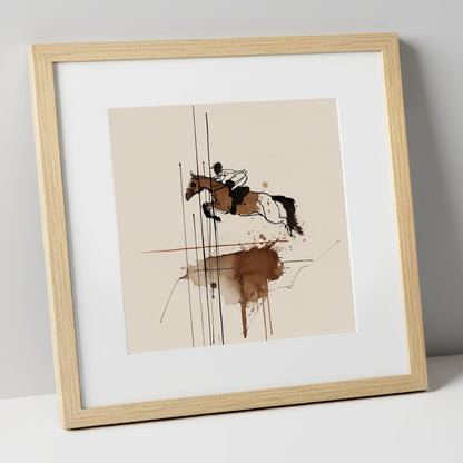 Dynamic Clearance show jumping horse art print in natural frame