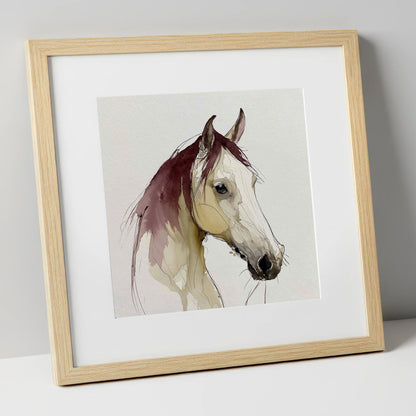 Elegant Plum Wash Portrait horse portrait art print in natural frame