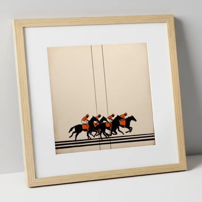 The Orange Silks racing horse art print in natural frame