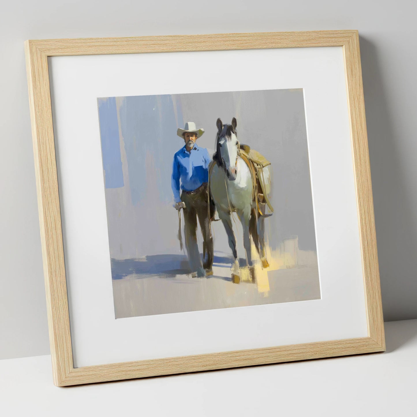 Sunlit Western Walk western horse art print in natural frame