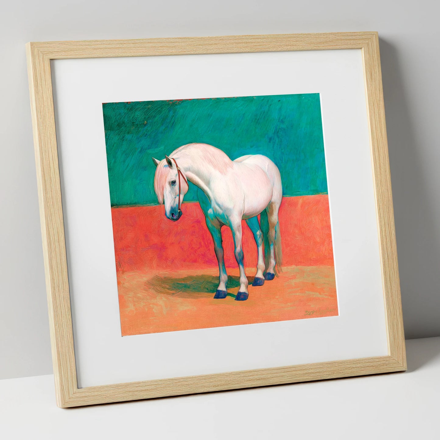 The Painted Grey horse breed art print in natural frame