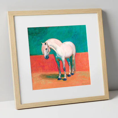 The Painted Grey horse breed art print in natural frame